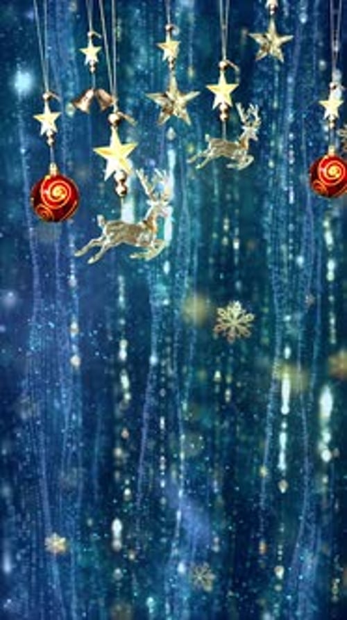 Sparkling Golden Christmas Ornaments and Reindeers Vertical Loop