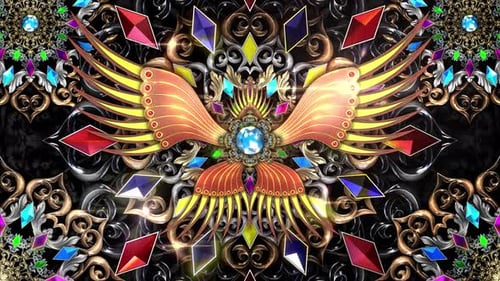 Sparkling Jewel Winged Emblem with Ornate Golden Filigree Animation