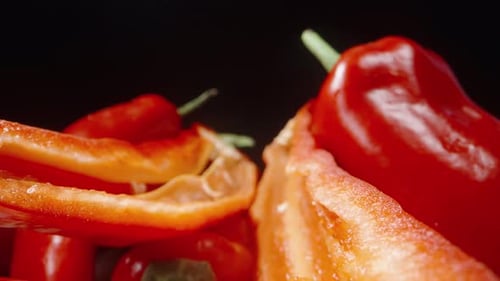 Close Up of Bright Red Cut Peppers