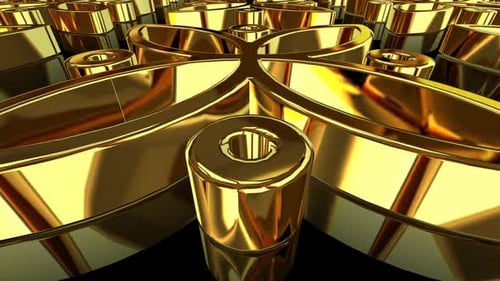 Luxus-Geschäftshintergrund mit rotierenden Goldformen, Reflexion, exklusiv, 3D-Render, Figuren