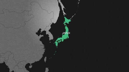 Digital World Map Zoom to Japan with Text Highlight