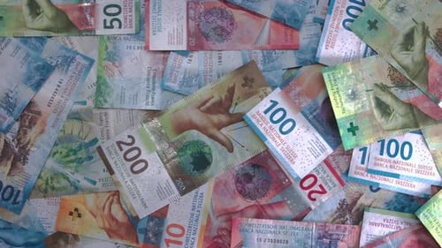 Pile of Swiss Franc Banknotes Still Life