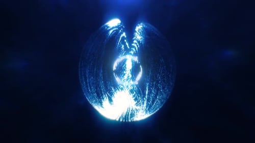 Blaulichtkugel in einem dunklen Raum, symbolisiert digitale Energie, futuristische Technologie