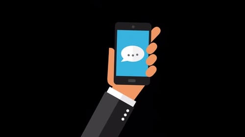 Animated Hand Holding Smartphone with Message Bubble