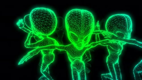 Animated Futuristic Digital Wireframe Aliens Performing Dab Dance