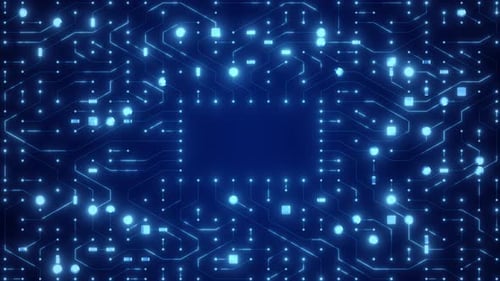 motion circuit board or computer motherboard with neon effect