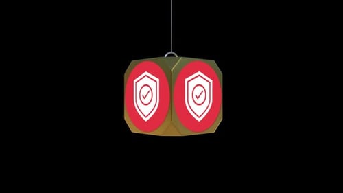 3D Rotating Golden Cube Security Shield Icon Animation