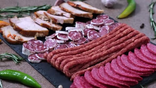 Delicious Assortment of Cured Meats Rotating