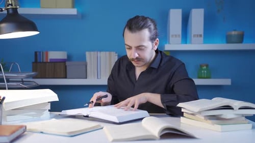 Historian young man collects ancient information.