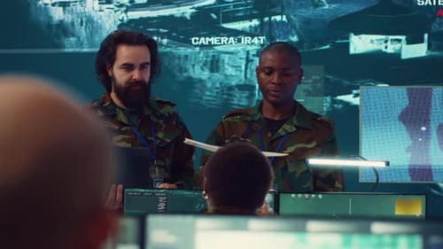 Men Monitoring Digital Displays in Security Facility