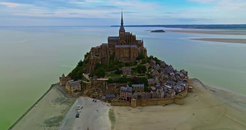Aerial View of Amazing Mont Saint Michel Castle Fly Over Mont SaintMichel One of Europe's Most