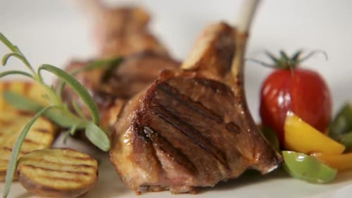 Grilled Lamb Chops with Vegetables and Sauce