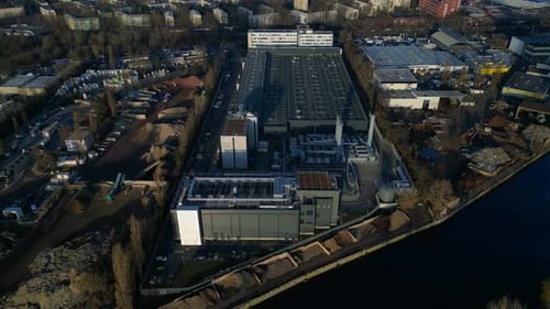 Large data center processing cloud computing infrastructure. Fabulous aerial view drone