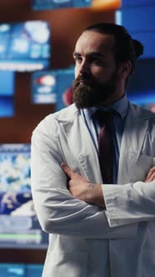 Medical Professional Standing Confidently in Research Lab