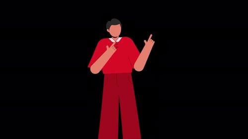 Flat Design Animated Man Pointing and Gesturing Up