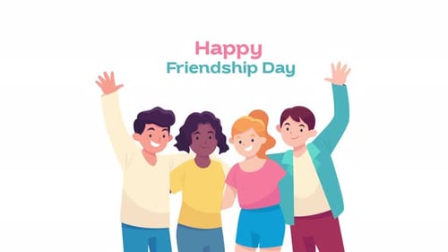 Flat Design Happy Friendship Day Greeting Animation with Diverse Friends