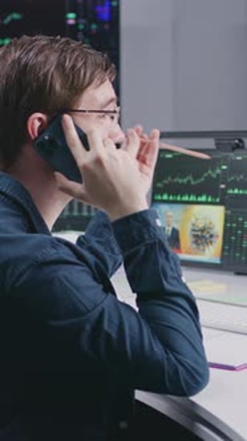 Male Stock Trader Businesspeople Work in Broker Agency Office