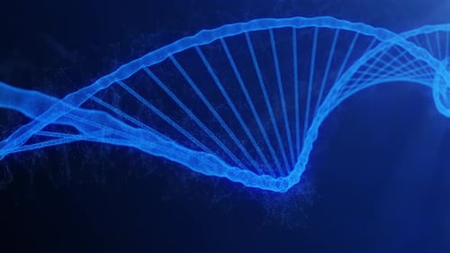 Futuristic Blue DNA Double Helix Dissolving Particle Animation