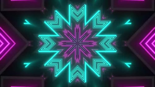 Vibrant Neon Geometric Kaleidoscope Tunnel Animation