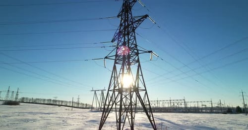 Transmission Tower Supporting an Overhead High Voltage Power Line