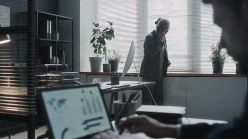 Businesswoman Speaking on Phone during Workday in Office