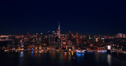 Stunning dazzling skyline of New York at night.