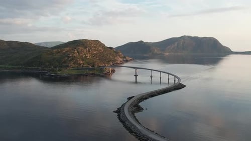 Aerial view of bridge connecting islands at the norwegian coast, Norway