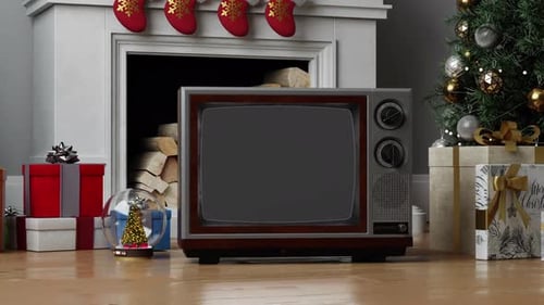 Vintage Television Screen Mockup for Christmas Scene