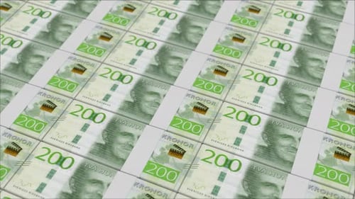 200 SWEDISH KRONA banknotes printing by a money press