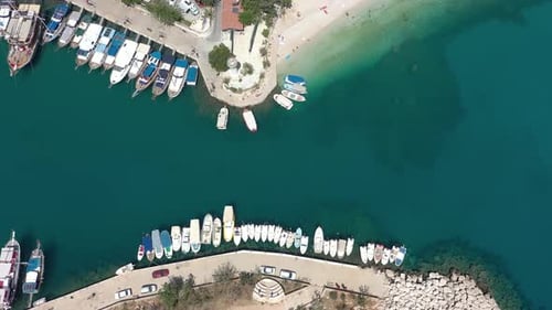 Aerial view of Kalkan town with yachts Mugla province in Turkey