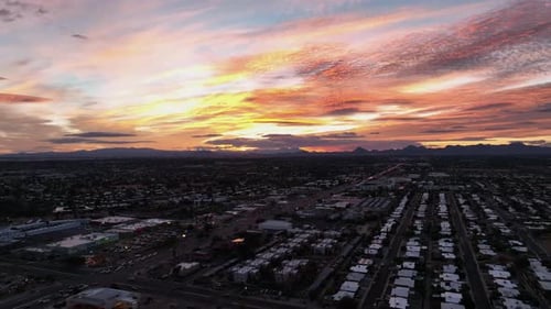 Cinematic slowly rotating drone shot during sunset of Tuscon Arizona
