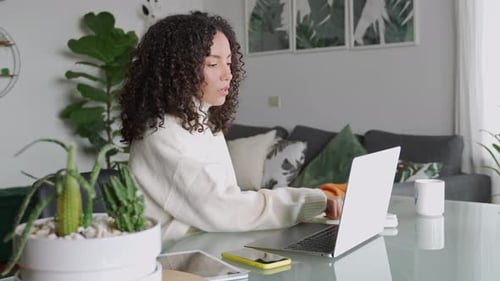 Woman Works From Home On Laptop