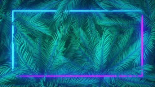 Animierter Neonrahmen, umgeben von Palmen in einer nahtlosen Schleife