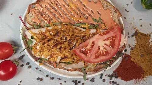 Chef Prepares Gourmet Open Faced Sandwich