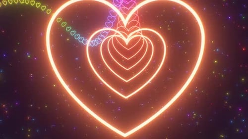 Neon Heart Tunnel with Rainbow Particles Loop Background