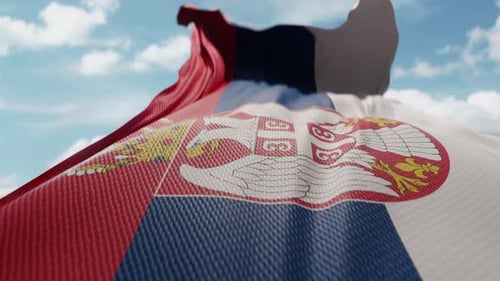 Flag of Serbia Waving Animation with Realistic Fabric Texture