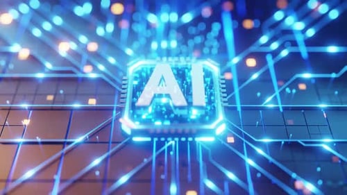 Beleuchteter KI-Mikrochip in digitalen Schaltungen