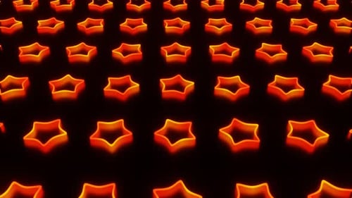 Many Orange and Yellow Abstract Rotating Stars in Corridor Loop Animation