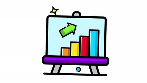 Animated Made in uk a whiteboard with a bar graph and an arrow pointing up.