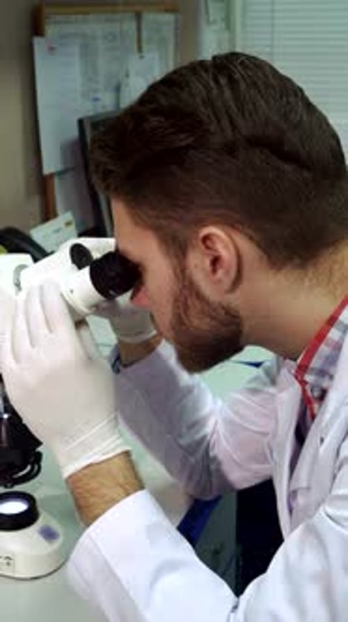 Man Using a Microscope in the Laboratory