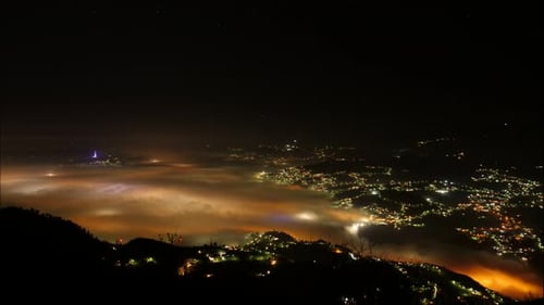 Night timelapse of the city Sarajevo under pollution and fog. Capital of Bosnia and Herzegovina