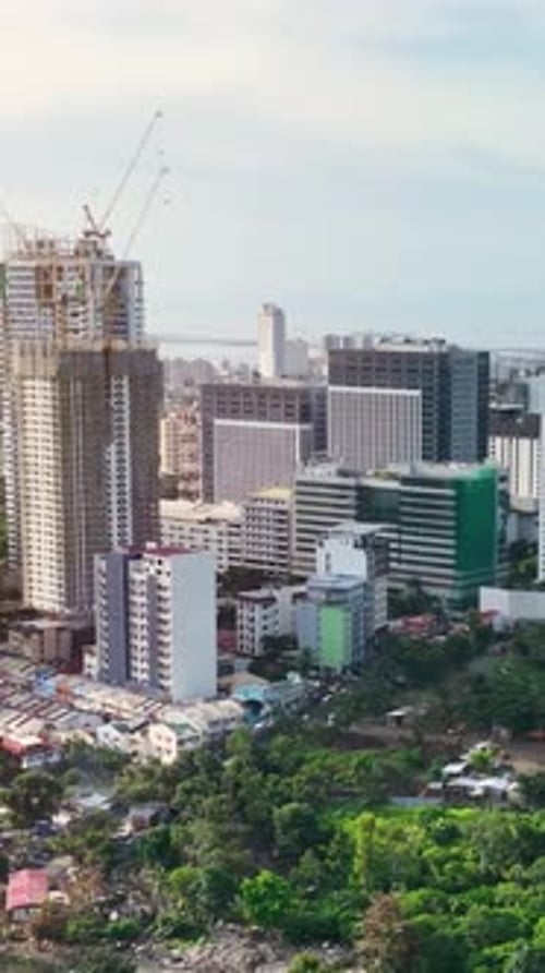 Aerial shot of Cebu City in the Philippines. Vertical Video.