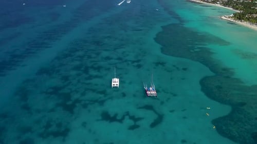 Scenic Aerial View of Catamarans in Caribbean Sea