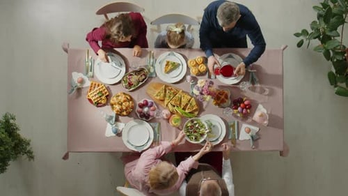 Family Meal with Delicious Easter Dishes from Above