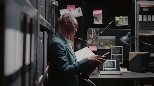 Woman Reviewing Files at Office Desk