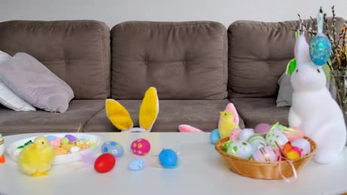 Easter Table Eggs and Decor and Children