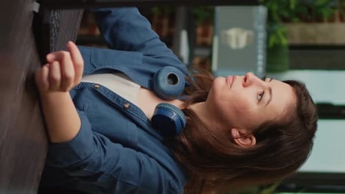 Vertical Video Woman Content Creator Working with 3d Render Software