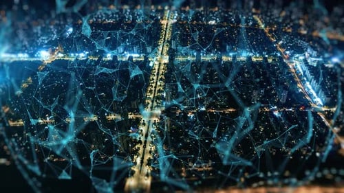 smart Connected city skyline. Futuristic network concept, city Technology