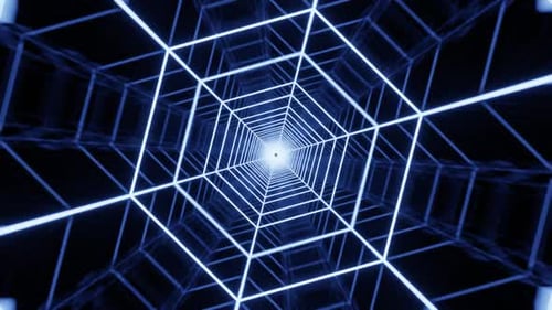 Electric Blue and Blue Pulsatory Hexagon Sci-Fi Tunnel Background Loop Animation in 1080HD