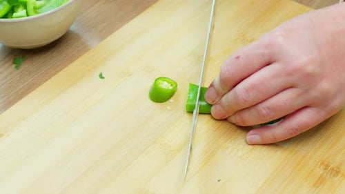 Cooking Video. Close up of food preparation chopping of ingredients and showing different items in a